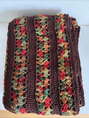 Hand crocheted large throw fall autumn colors 54 x 70